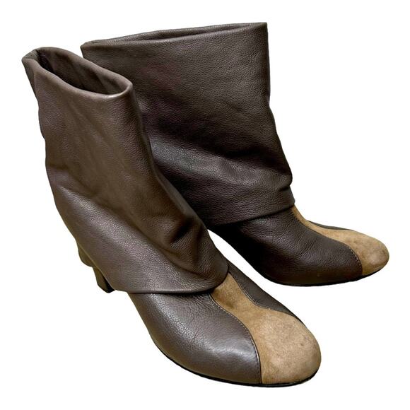 See by Chloe Melia Two Tone Leather Suede Foldover Heeled Boots Size 40 - Picture 2 of 15